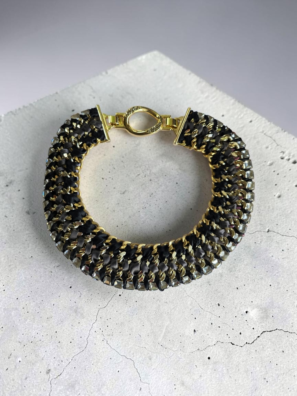Stella & Dot Tempest Bib Necklace featuring a woven ribbon, Goldtone, Ladies